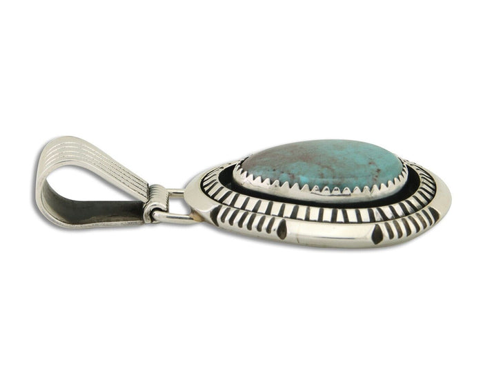 Navajo Pendant 925 Silver Natural Turquoise Artist Signed Lidia Begay C.80's