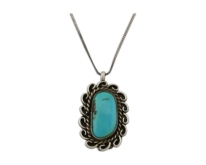 Navajo Pendant 925 Silver Natural Turquoise Signed James Henderson C.90s