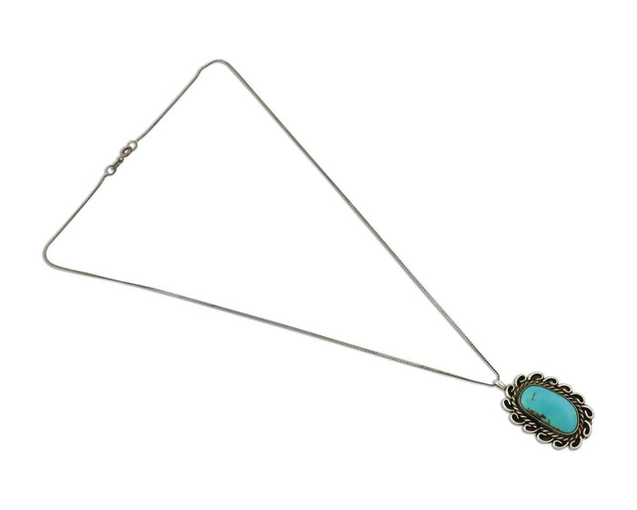 Navajo Pendant 925 Silver Natural Turquoise Signed James Henderson C.90s