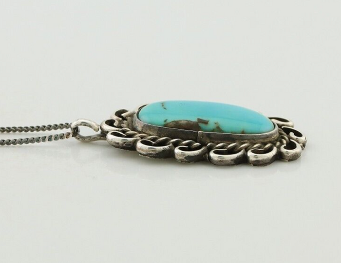 Navajo Pendant 925 Silver Natural Turquoise Signed James Henderson C.90s