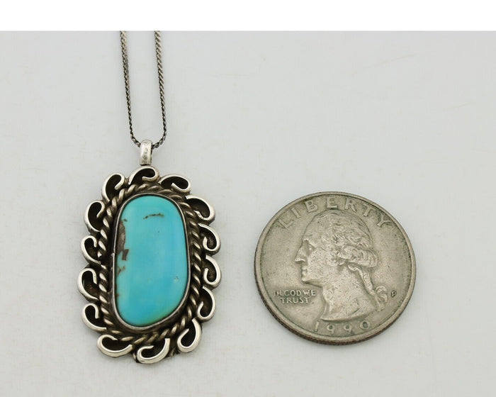 Navajo Pendant 925 Silver Natural Turquoise Signed James Henderson C.90s