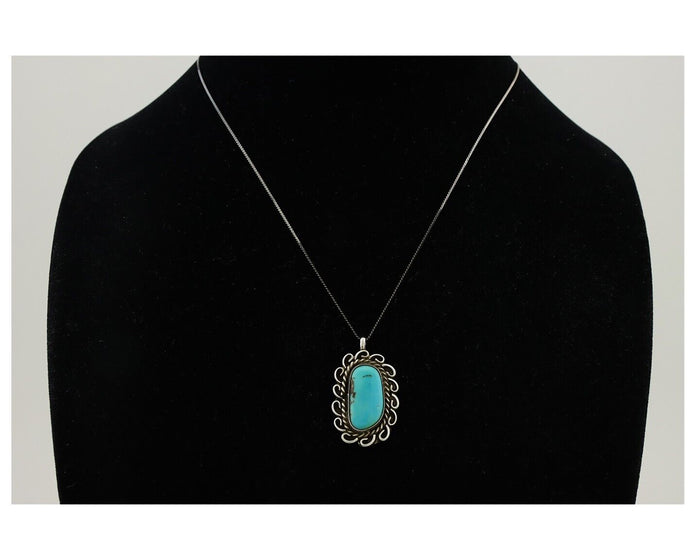 Navajo Pendant 925 Silver Natural Turquoise Signed James Henderson C.90s