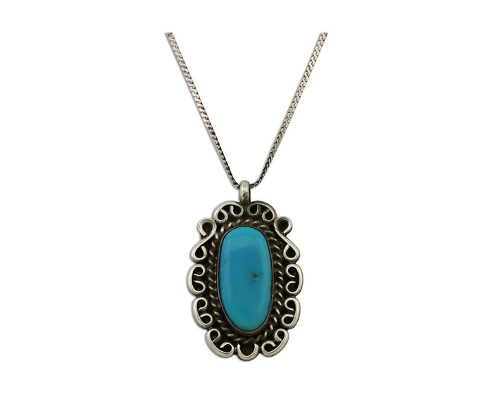 Navajo Pendant 925 Silver Natural Turquoise Signed Wayne Etsitty C.90s