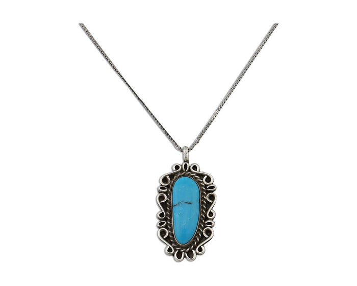 Navajo Pendant 925 Silver Natural Turquoise Signed Wayne Etsitty C.90s