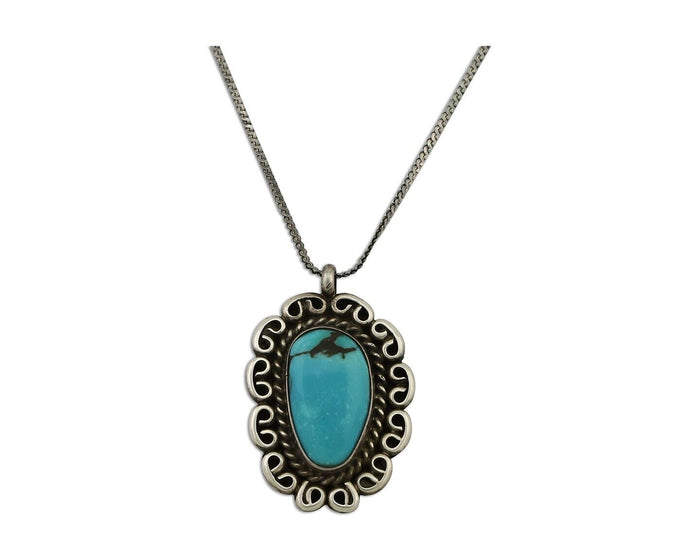 Navajo Pendant 925 Silver Natural Turquoise Signed Wayne Etsitty C.90s