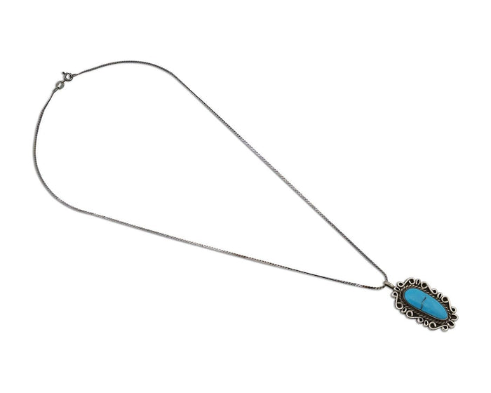 Navajo Pendant 925 Silver Natural Turquoise Signed Wayne Etsitty C.90s