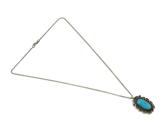 Navajo Pendant 925 Silver Natural Turquoise Signed Wayne Etsitty C.90s