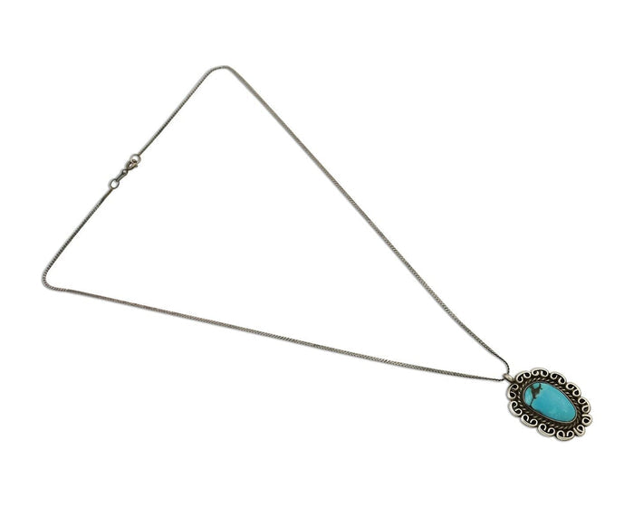 Navajo Pendant 925 Silver Natural Turquoise Signed Wayne Etsitty C.90s