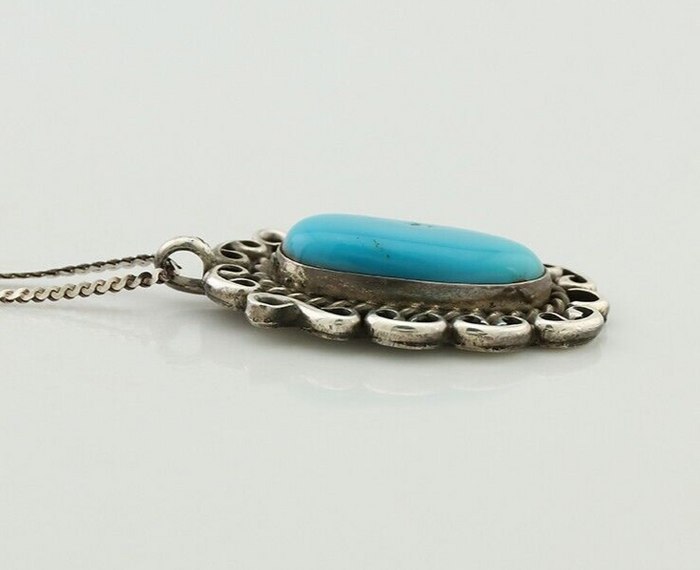Navajo Pendant 925 Silver Natural Turquoise Signed Wayne Etsitty C.90s