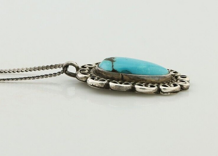 Navajo Pendant 925 Silver Natural Turquoise Signed Wayne Etsitty C.90s