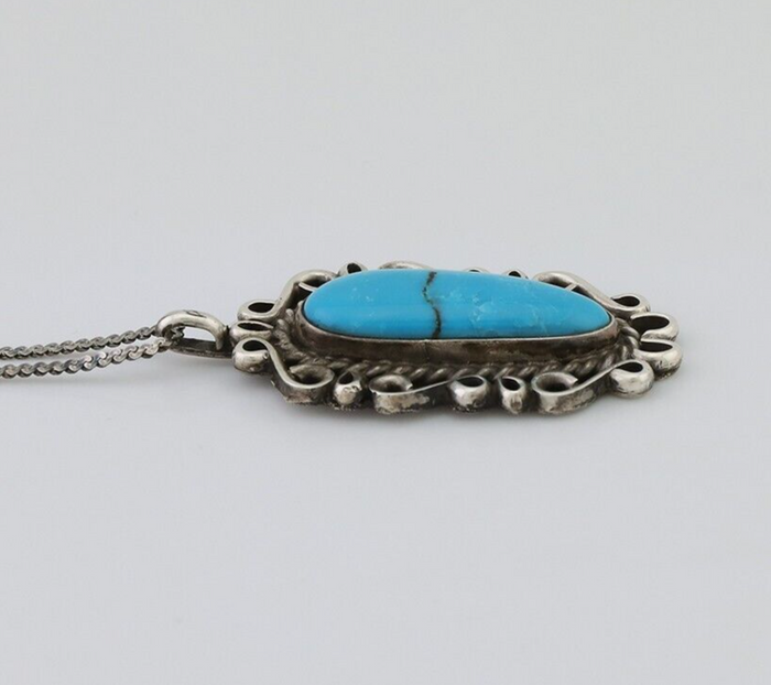 Navajo Pendant 925 Silver Natural Turquoise Signed Wayne Etsitty C.90s