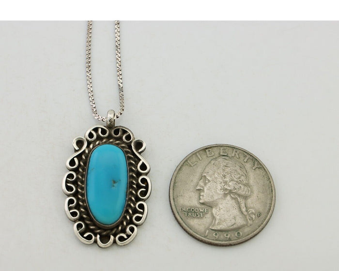 Navajo Pendant 925 Silver Natural Turquoise Signed Wayne Etsitty C.90s