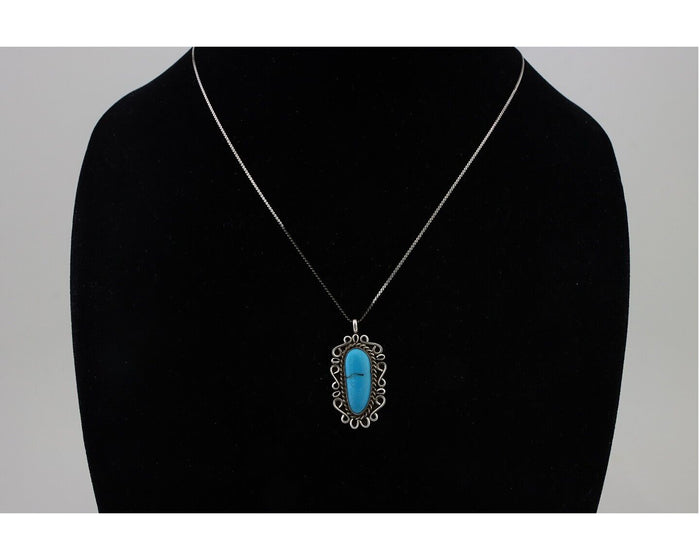 Navajo Pendant 925 Silver Natural Turquoise Signed Wayne Etsitty C.90s