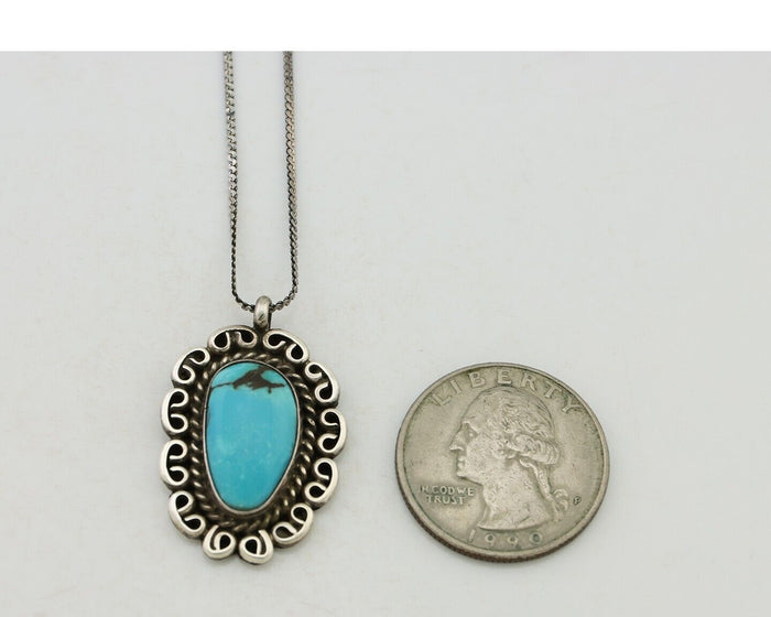 Navajo Pendant 925 Silver Natural Turquoise Signed Wayne Etsitty C.90s