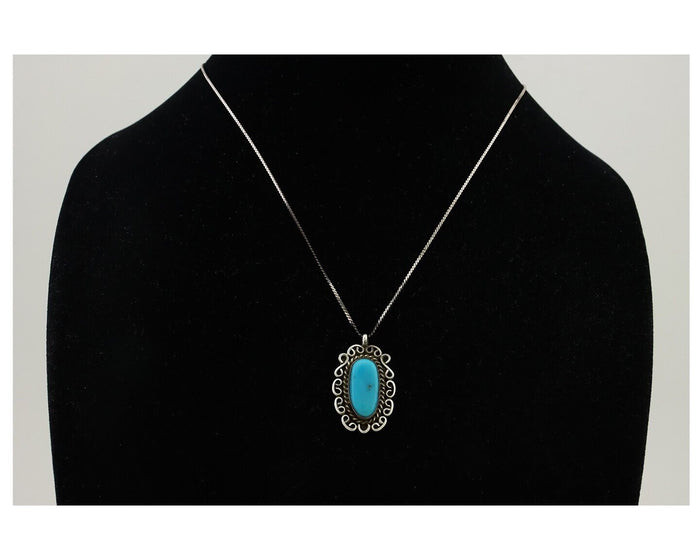 Navajo Pendant 925 Silver Natural Turquoise Signed Wayne Etsitty C.90s
