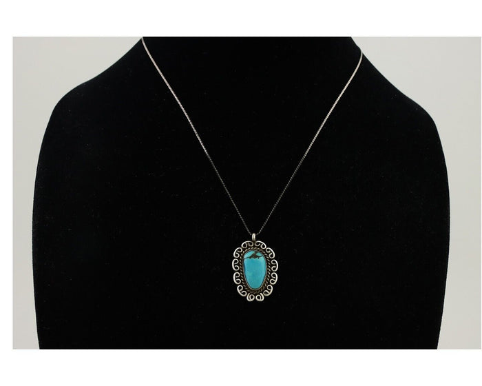 Navajo Pendant 925 Silver Natural Turquoise Signed Wayne Etsitty C.90s