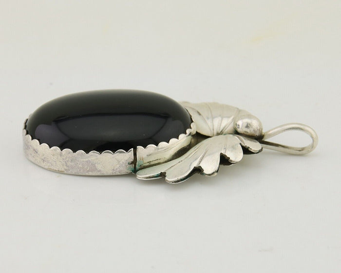 Navajo Pendant 925 Silver Onyx Native Artist Signed NS C.80's