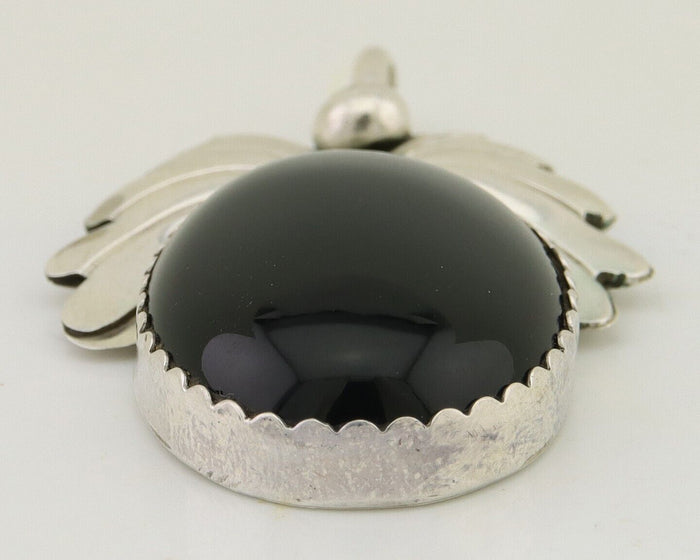 Navajo Pendant 925 Silver Onyx Native Artist Signed NS C.80's