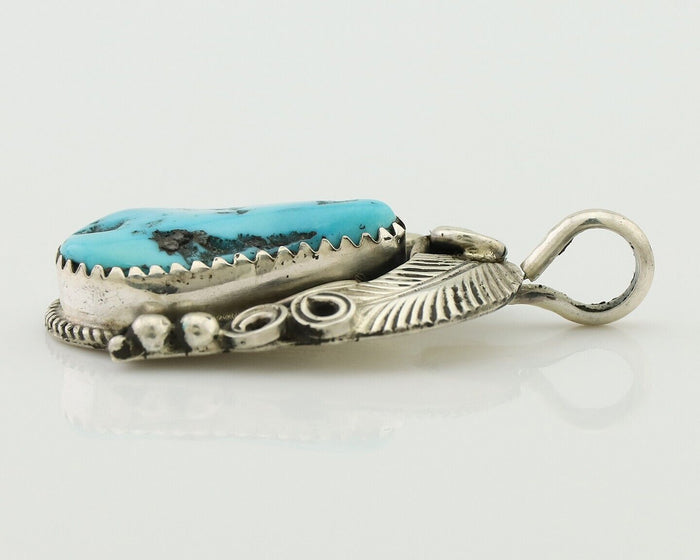 Navajo Pendant 925 Silver Sleeping B Turquoise Signed Justin Morris C.80's