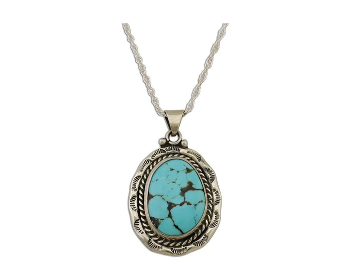 Navajo Pendant 925 Silver Spiderweb Turquoise Signed M Montoya C.90's