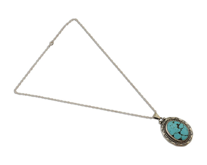 Navajo Pendant 925 Silver Spiderweb Turquoise Signed M Montoya C.90's