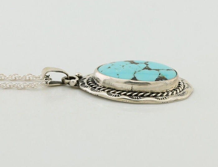Navajo Pendant 925 Silver Spiderweb Turquoise Signed M Montoya C.90's