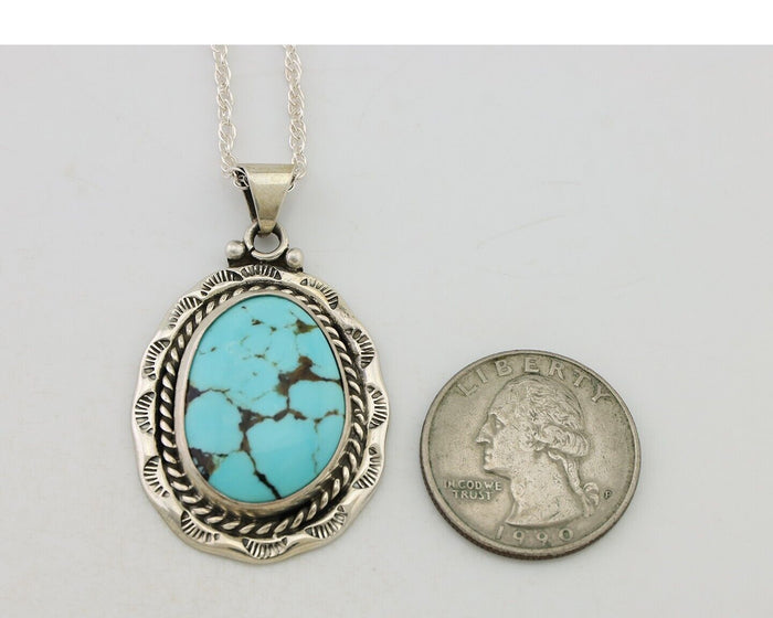 Navajo Pendant 925 Silver Spiderweb Turquoise Signed M Montoya C.90's