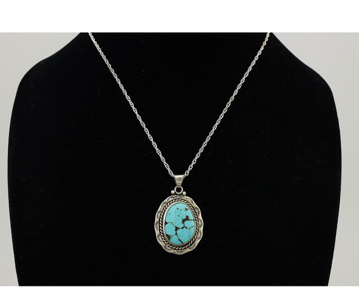 Navajo Pendant 925 Silver Spiderweb Turquoise Signed M Montoya C.90's