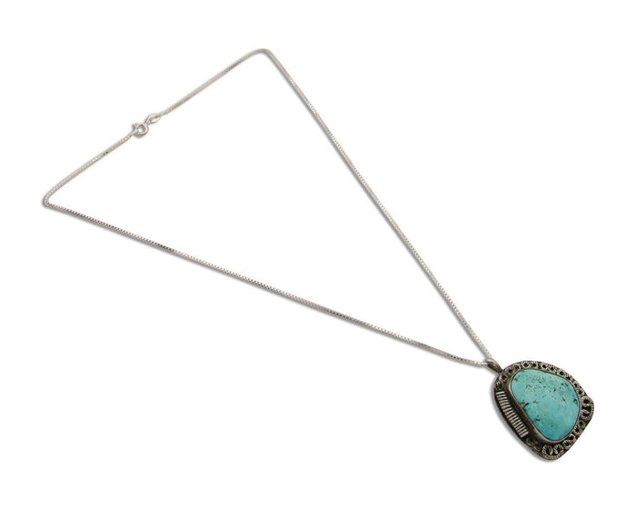 Navajo Pendant 925 Silver Turquoise Native Artist Signed The Blue Indian 1995