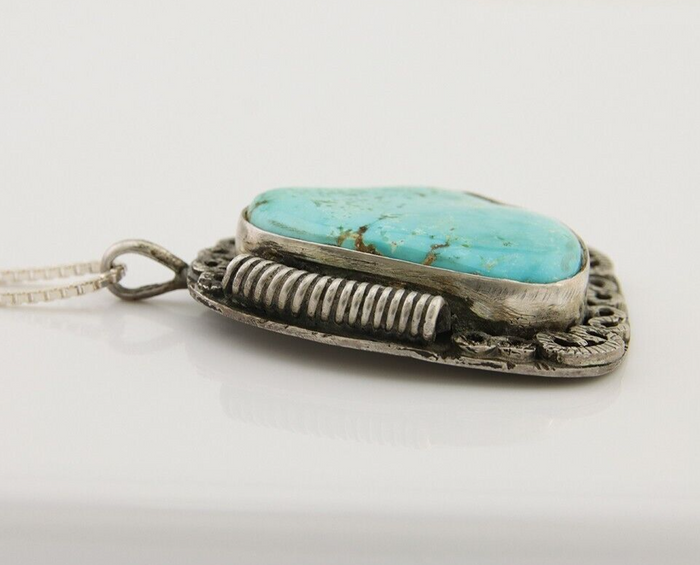 Navajo Pendant 925 Silver Turquoise Native Artist Signed The Blue Indian 1995