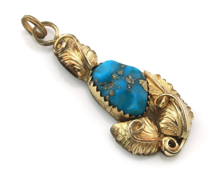 Navajo Pendant Sterling Silver & Gold Natural Blue Turquoise Authentic Native