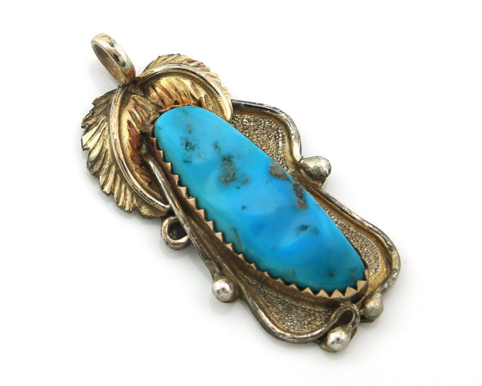 Navajo Pendant Sterling Silver & Gold Natural Blue Turquoise Authentic Native