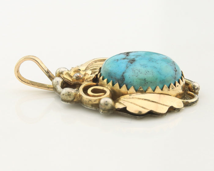 Navajo Pendant Sterling Silver & Gold Natural Blue Turquoise Authentic Native