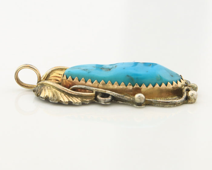 Navajo Pendant Sterling Silver & Gold Natural Blue Turquoise Authentic Native