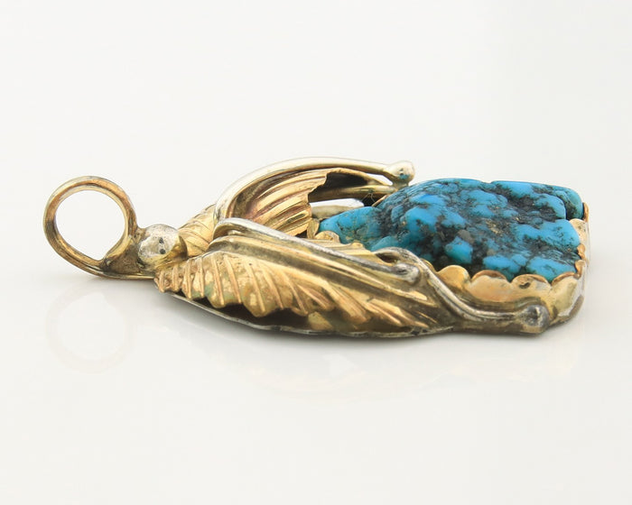 Navajo Pendant Sterling Silver & Gold Natural Blue Turquoise Authentic Native