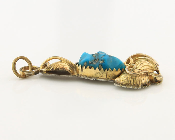 Navajo Pendant Sterling Silver & Gold Natural Blue Turquoise Authentic Native