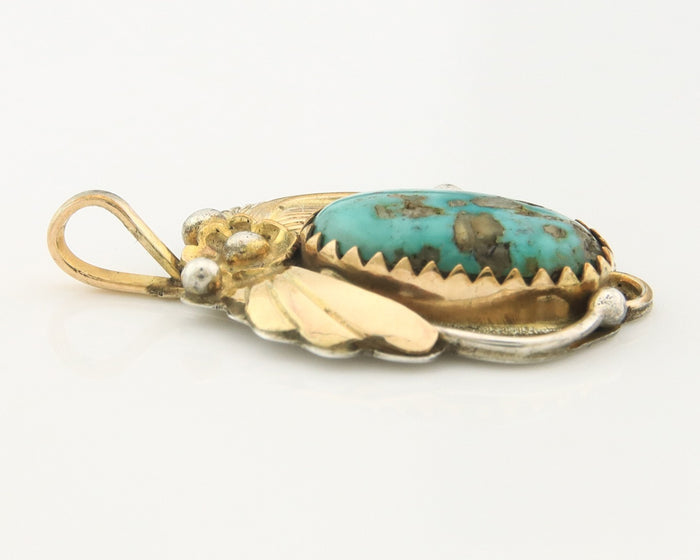 Navajo Pendant Sterling Silver & Gold Natural Blue Turquoise Authentic Native