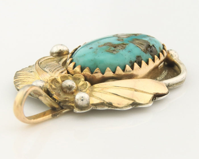 Navajo Pendant Sterling Silver & Gold Natural Blue Turquoise Authentic Native