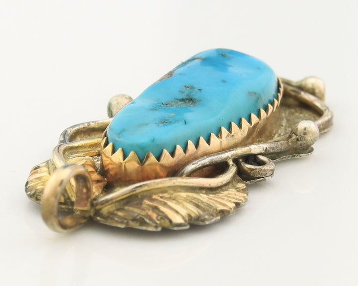 Navajo Pendant Sterling Silver & Gold Natural Blue Turquoise Authentic Native