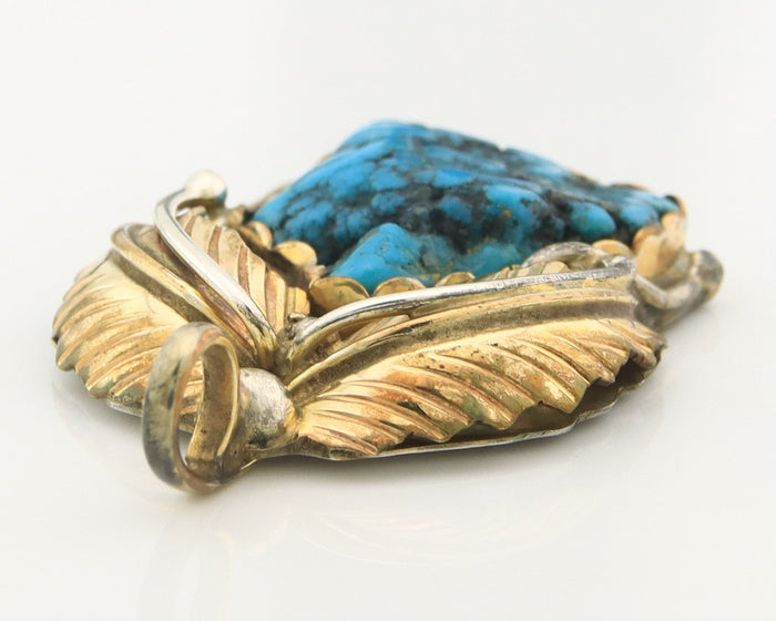 Navajo Pendant Sterling Silver & Gold Natural Blue Turquoise Authentic Native
