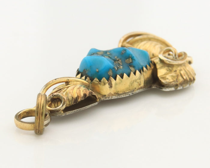 Navajo Pendant Sterling Silver & Gold Natural Blue Turquoise Authentic Native