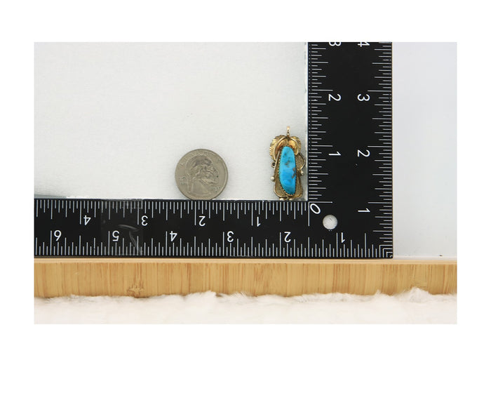 Navajo Pendant Sterling Silver & Gold Natural Blue Turquoise Authentic Native