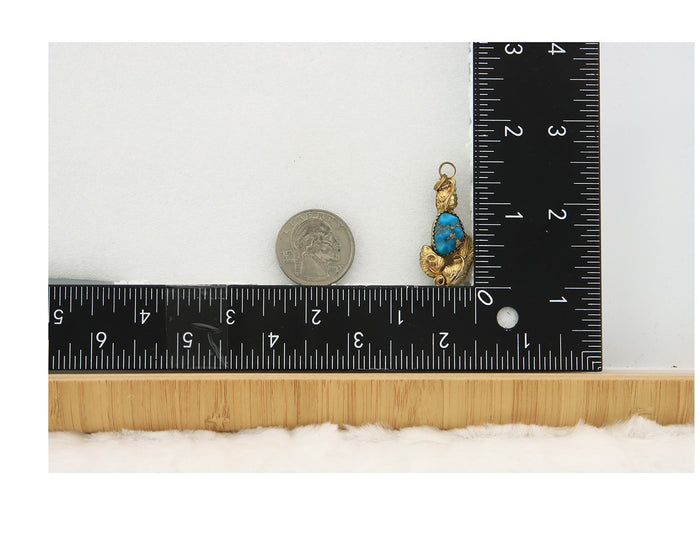 Navajo Pendant Sterling Silver & Gold Natural Blue Turquoise Authentic Native