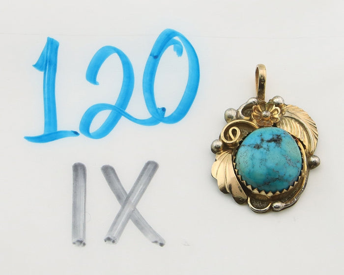 Navajo Pendant Sterling Silver & Gold Natural Blue Turquoise Authentic Native