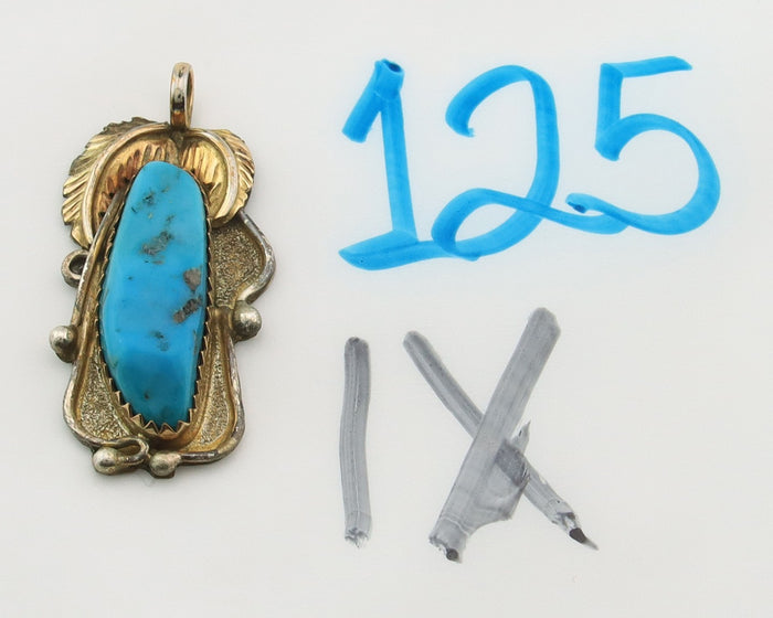 Navajo Pendant Sterling Silver & Gold Natural Blue Turquoise Authentic Native