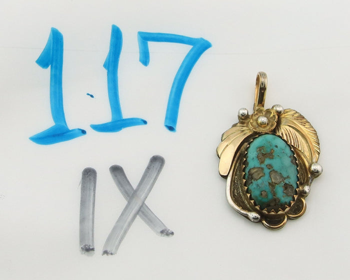 Navajo Pendant Sterling Silver & Gold Natural Blue Turquoise Authentic Native
