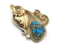 Navajo Pendant Sterling Silver & Gold Natural Blue Turquoise Signed L & H Keeto