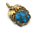 Navajo Pendant Sterling Silver & Gold Natural Blue Turquoise signed Virgnina C