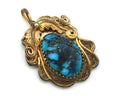 Navajo Pendant Sterling Silver & Gold Natural Blue Turquoise Signed Virgnina C