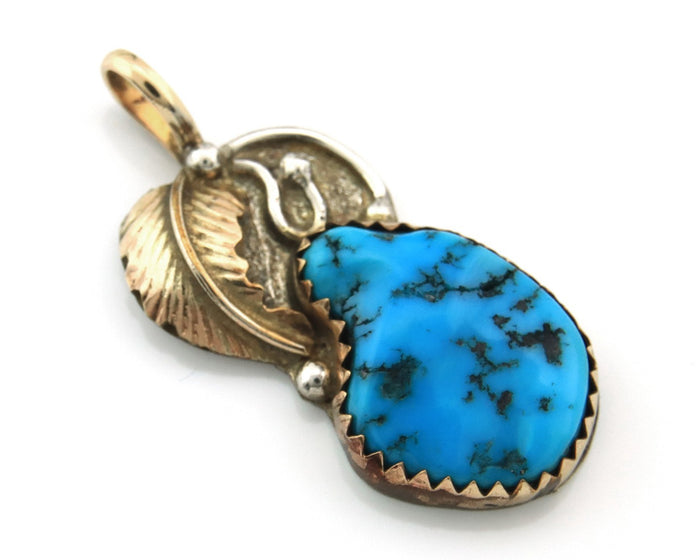 Navajo Pendant Sterling Silver & Gold Natural Blue Turquoise Signed Virgnina C